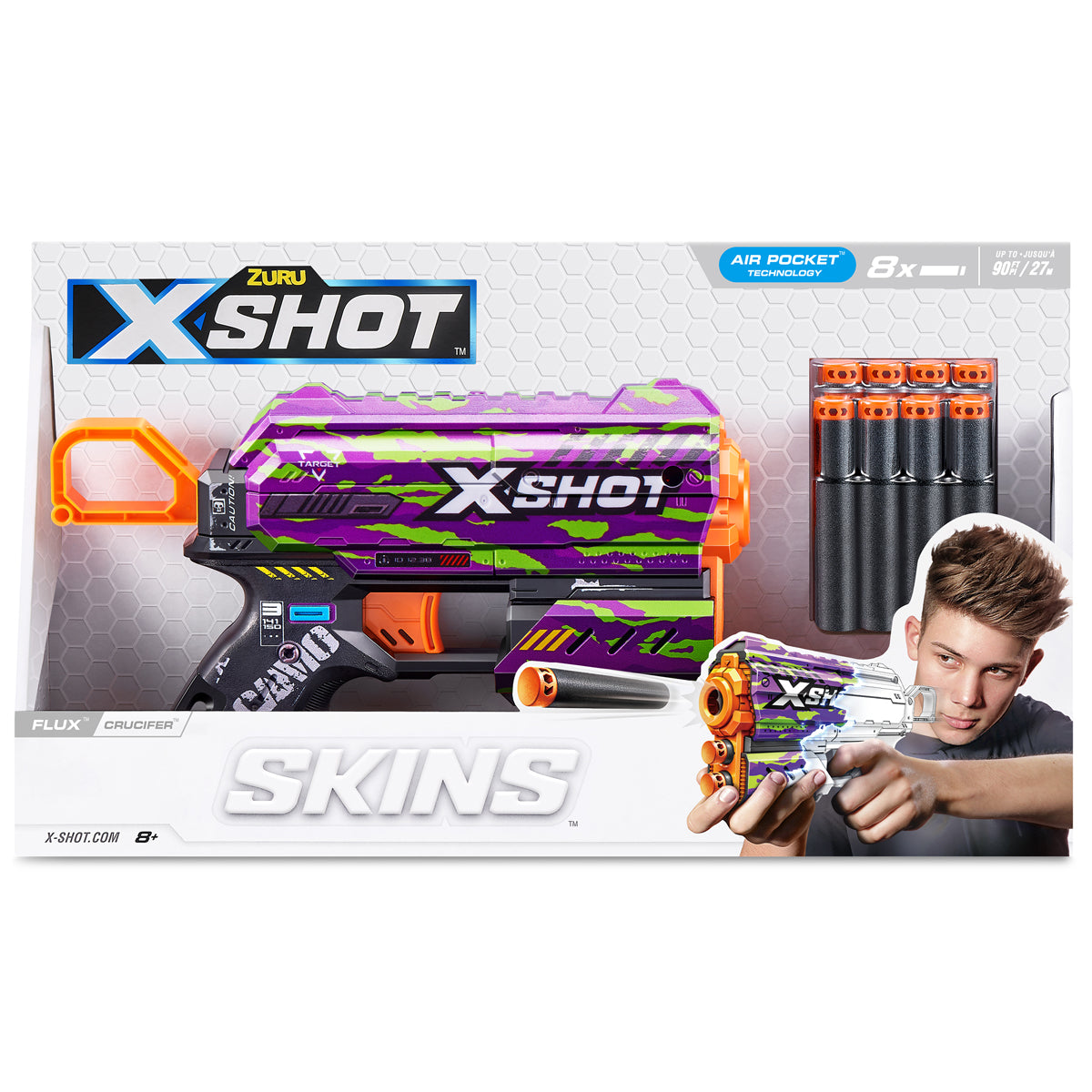 X-Shot Skins  Flux  Blaster with 8 Darts by ZURU (Colours Vary)
