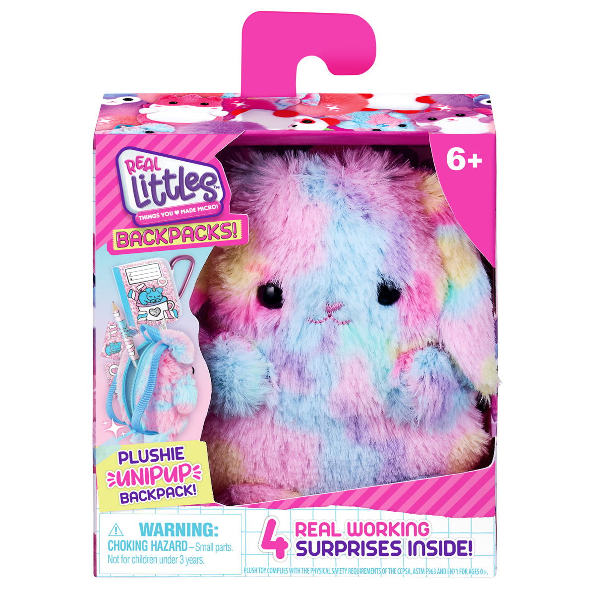 Real Littles - Plushie Pet Backpacks. Soft, Fluffy, Animal Micro Backpack  With 4 Real Working Micro Stationery Surprises Inside!