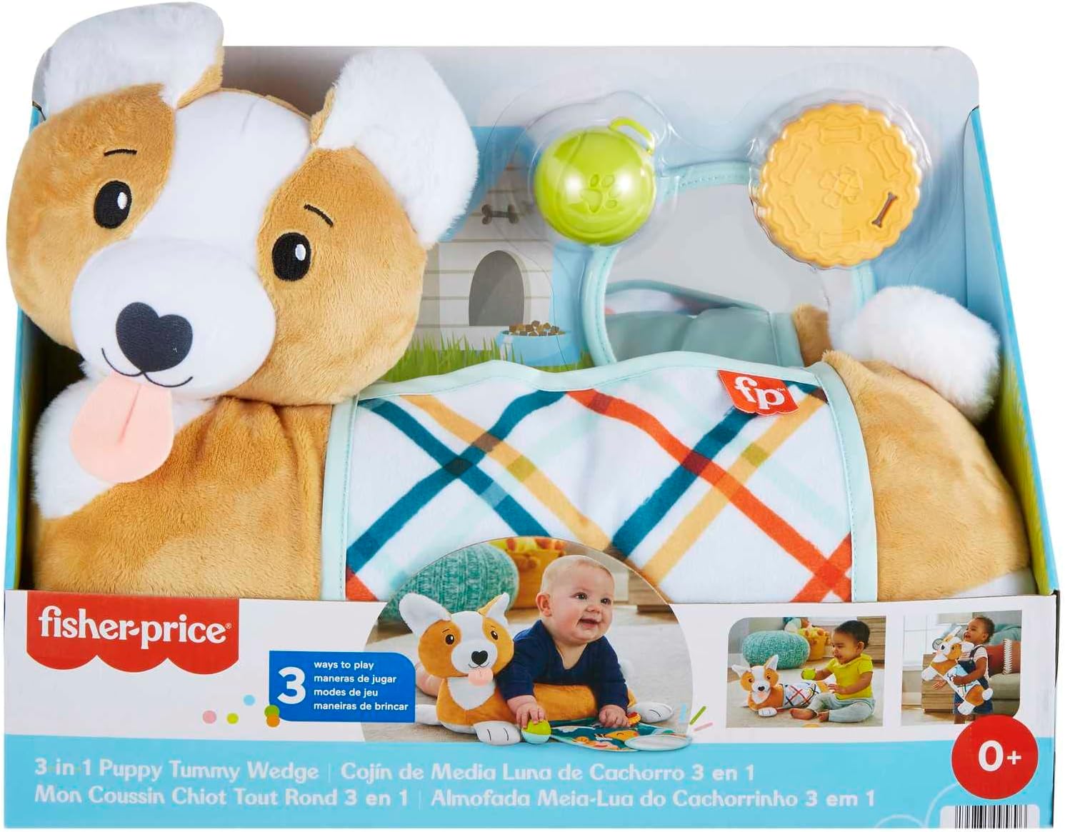 Fisher Price 3 In 1 Puppy Tummy Wedge Plush With Teether Rattle Mi The Entertainer Pakistan