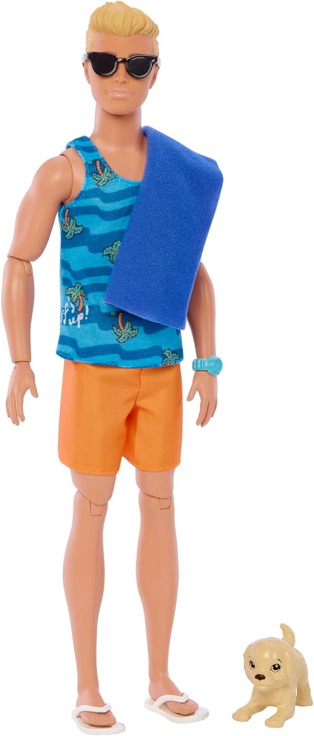 Barbie Ken Doll With Swim Trunks And Beach-themed Accessories